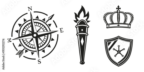 Historical symbols of navigation, power, and heraldry
