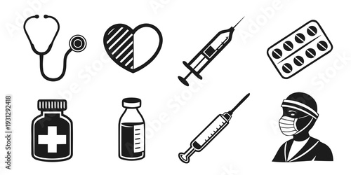 Medical icons representing healthcare and medical treatment concepts