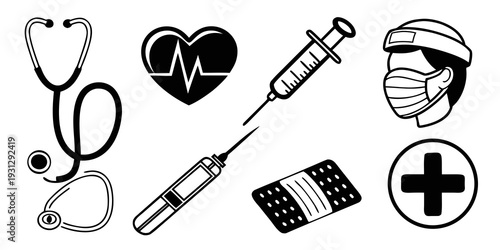 Medical symbols representing healthcare and medical equipment