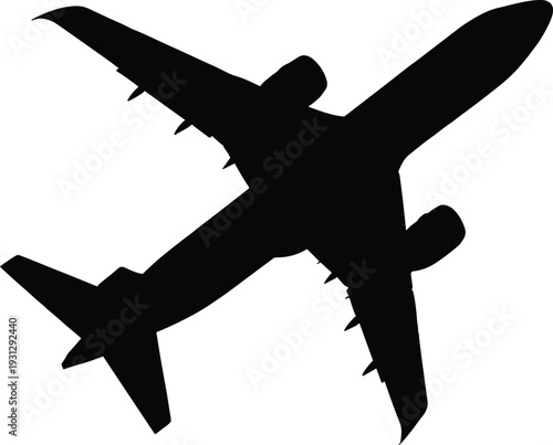 Black Airplane Silhouette Flying in the Sky Isolated on White Background for Travel Tourism Aviation Transport Logistics Commercial Flight and Aerospace Vector Graphics