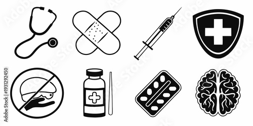 Medical symbols and icons representing healthcare and medical practices