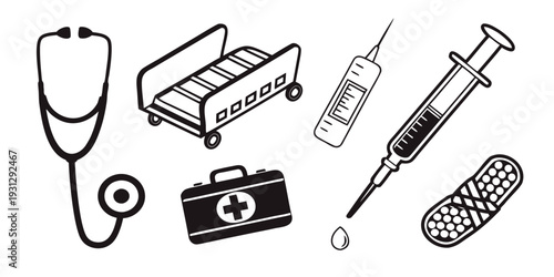 A collection of medical tools and equipment used in various healthcare settings.