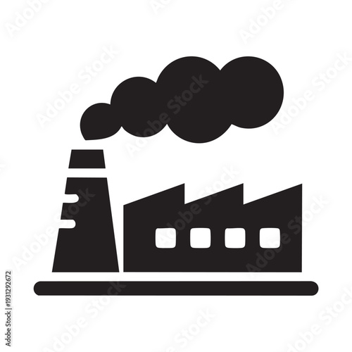Industrial factory with smokestack emitting pollution, industrial landscape scene, illustration of industrial activity