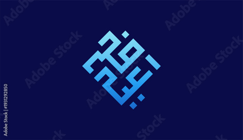 Gradient Blue Arabic Typography Calligraphy Eid Al Adha bold line kufi style. celebration Islamic festival isolated background