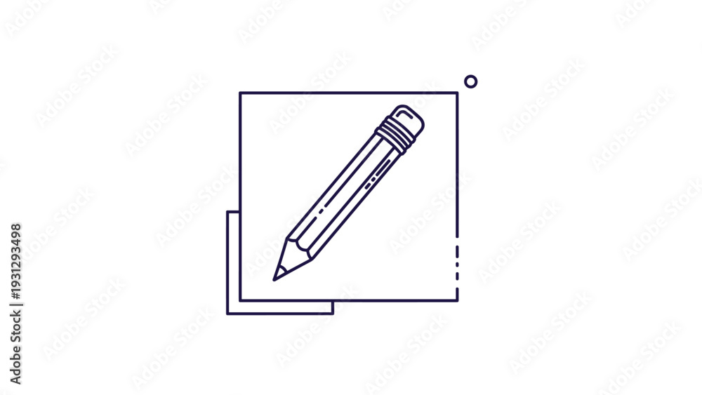 Fototapeta premium Minimalist outline illustration of a classic wooden pencil with an eraser tip centered inside a geometric square frame.
