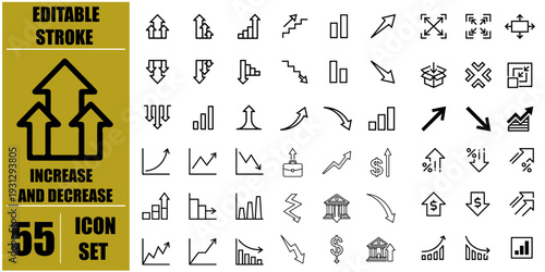 Increase and Decrease icon set. Business growth and fall graph symbol. Vector illustration.