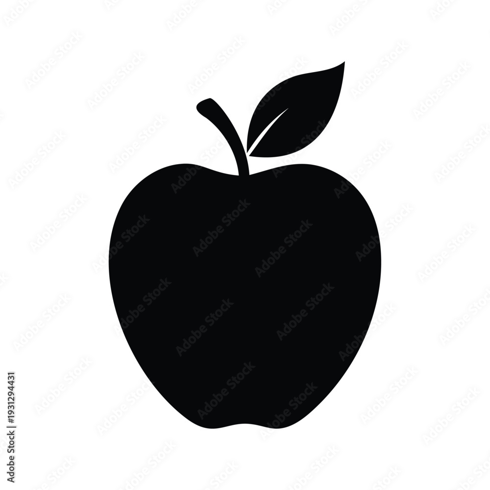 Fototapeta premium Black and white apple leaf silhouette vector illustration for graphic design, applesilhouette vector illustration