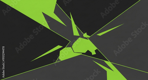 A vibrant green abstract vector graphic illustration of a shattered glass design on a dark background