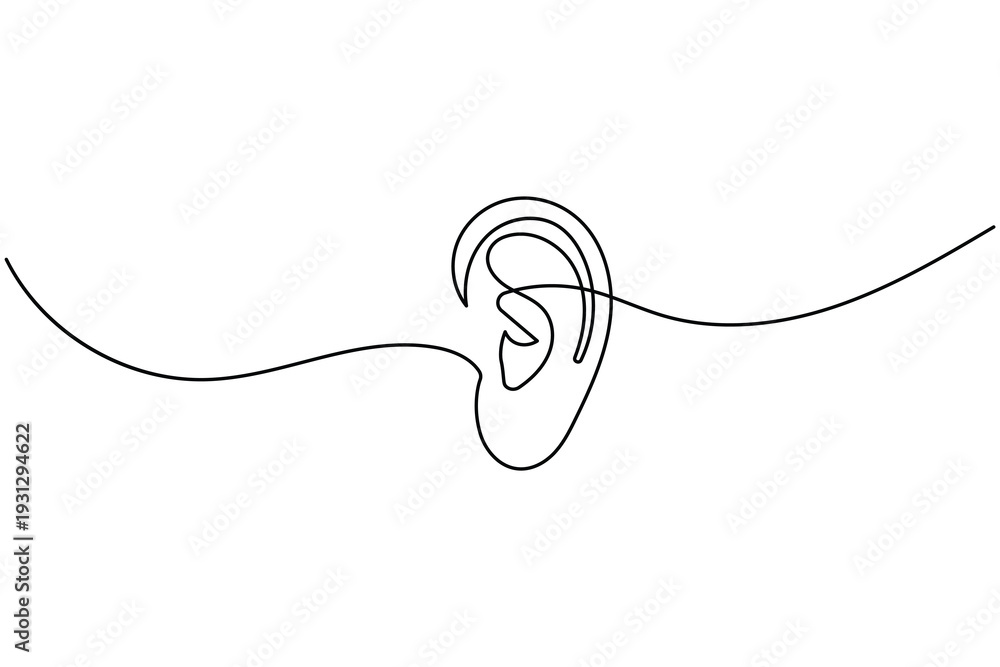 Fototapeta premium Human ear single line art illustration isolated on white background for health and sound