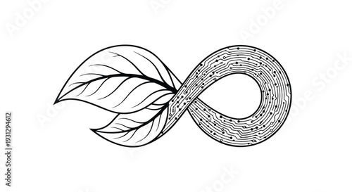 Infinity Symbol with Leaves Illustration for Sustainability and Eco-friendly Nature Concept