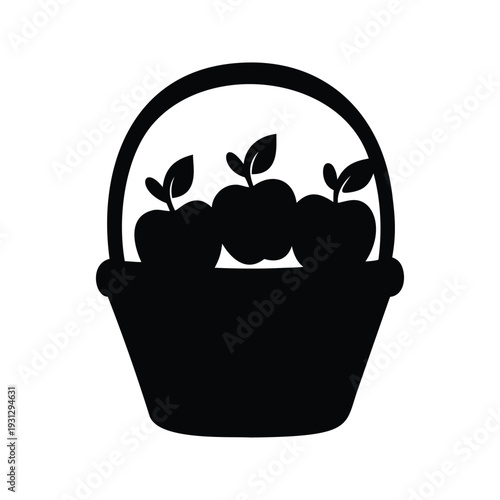 Silhouette of a basket filled apples, elegant vector illustration for various designs, apple picking basket silhouette vector illustration