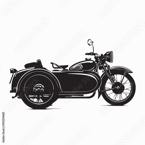 Vintage Motorcycle with Sidecar Silhouette Vector Design