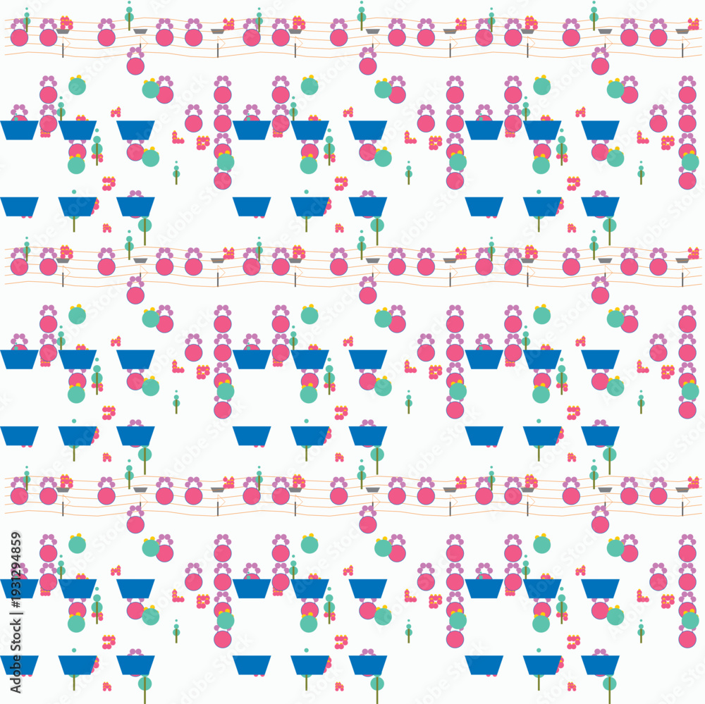 Fototapeta premium Print Cute Cartoon Kids Seamless Pattern with Hearts and Dolls – Fun Childish Vector Background