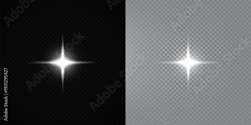 Glowing Star Light Effect with Sparkle Rays and Lens Flare on Transparent Background