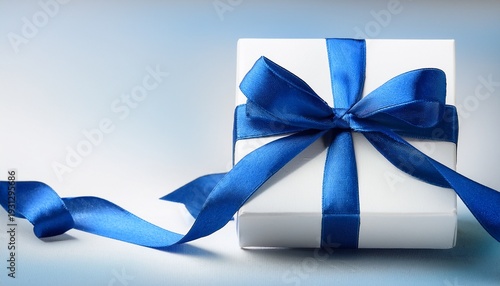 White Gift Box With Blue Ribbon