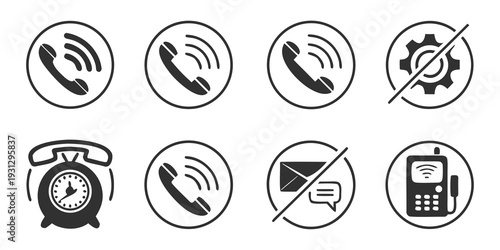 A variety of icons representing different phone and communication statuses.