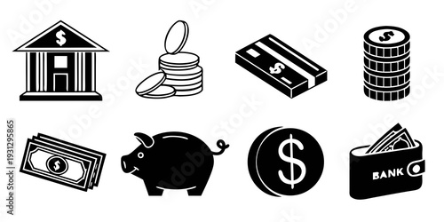 Assorted icons representing various financial concepts and institutions.