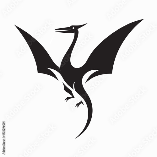 Flying Pterodactyl Dinosaur Logo Vector Illustration on White Background
