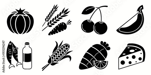 Assorted icons representing various types of food and drink items.