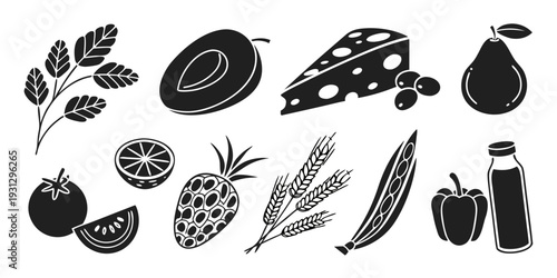 Assorted vegetables and fruits with cooking utensils