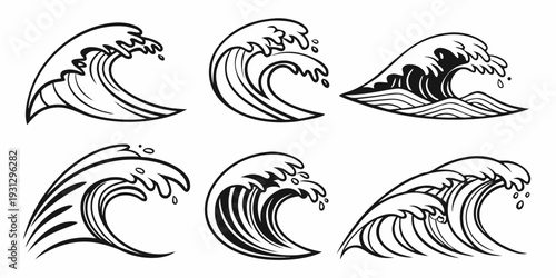 A collection of intricate and detailed wave line art illustrations