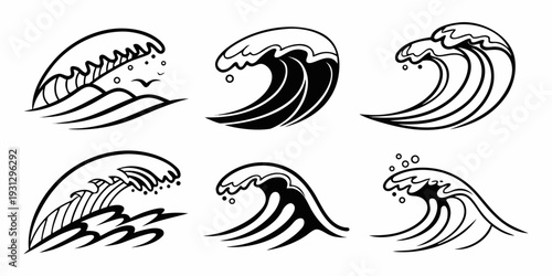 Six different types of waves illustrated in black and white line art.
