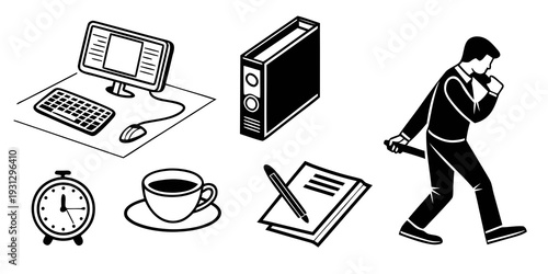 A person juggling multiple tasks including studying, working, and drinking coffee