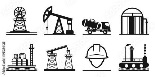 A collection of icons representing various aspects of the oil and gas industry.
