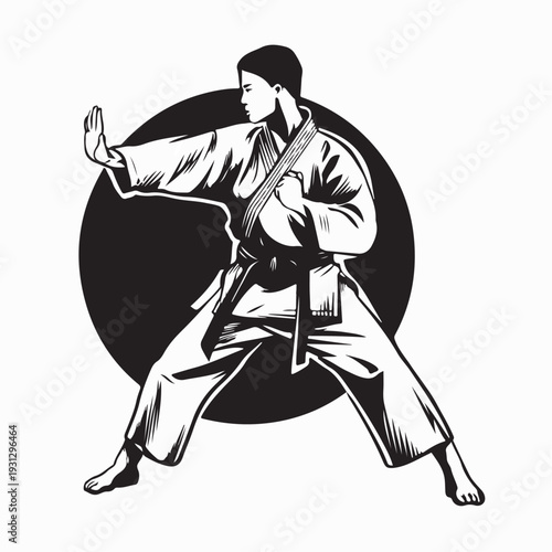 Martial Arts Athlete Silhouette in Traditional Uniform Vector