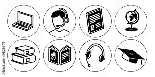 Icons representing various forms of media and communication methods
