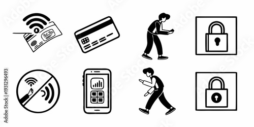 Illustrations of common cybersecurity threats and protective measures