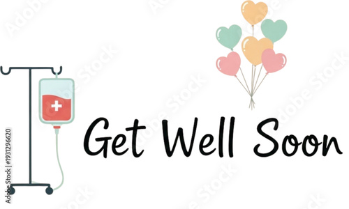 Minimal Get Well Soon Card Design with Medical Drip Vector