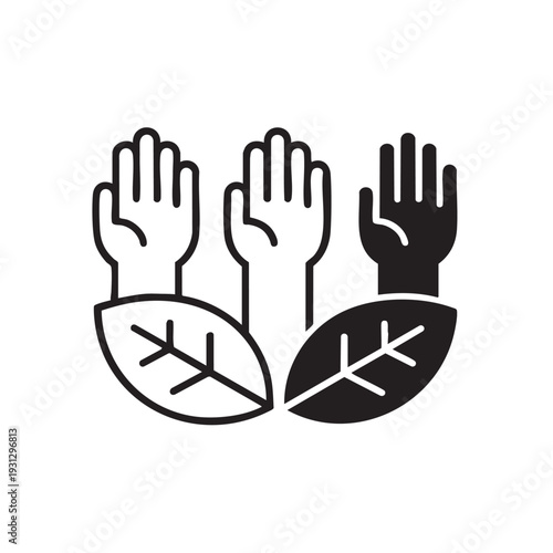 Hands with leaves illustration showing unity and environmental awareness from a symbolic viewpoint