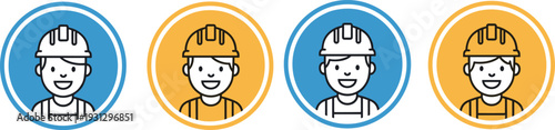Construction Worker Avatar Icon Set in Circular Flat Design – Engineer and Builder Profile Symbol