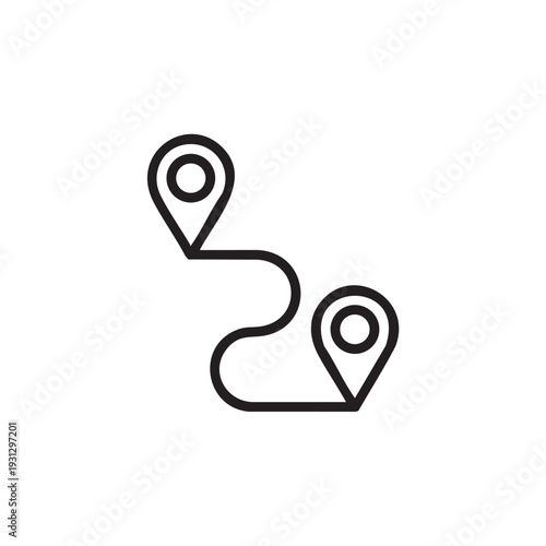Navigating through a winding path between two location markers on a simple illustration