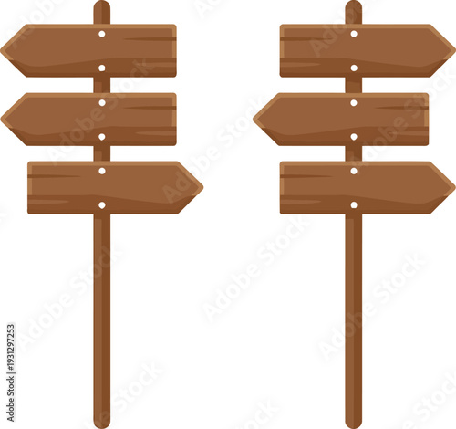 A set of wooden directional signs on poles Vector