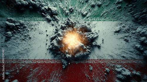 Explosion against the backdrop of the Iranian flag