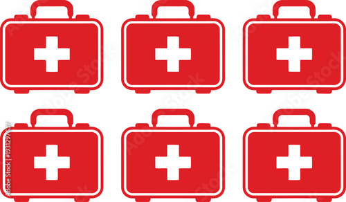 Six red first aid kits with white crosses Vector