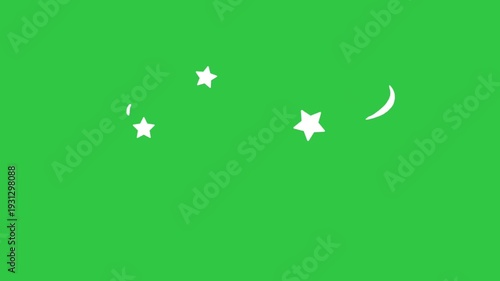 Animated white dizzy stars and motion arcs spinning on green screen background