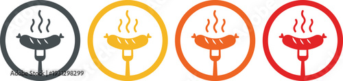 Sausage Grill Barbecue Icon Set – BBQ Food Cooking Symbol in Circular Flat Design