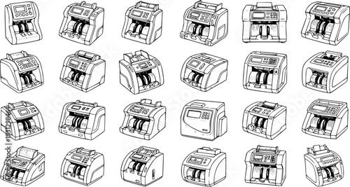 Collection of Money Counters: Isometric Line Art for Financial  Business Visuals