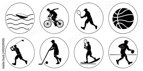 Illustrations of various winter sports and activities in a circular layout