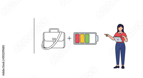 Work efficiency and power management concept illustrated by a briefcase and battery charging for professional productivity.