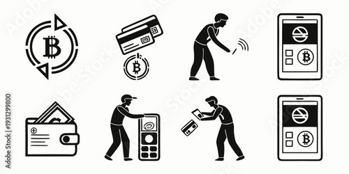 Illustration of various activities related to money and transactions