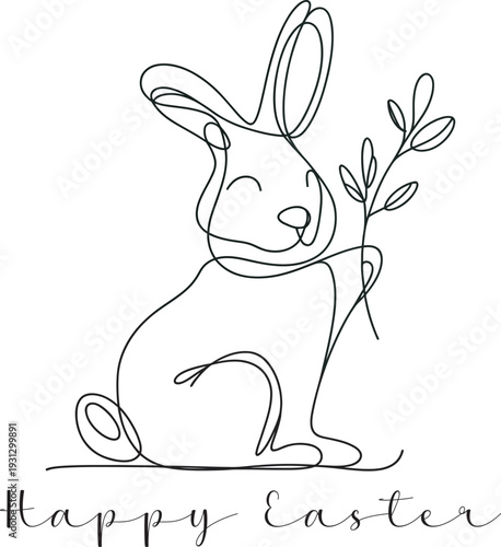 Happy Easter Bunny Line Art Typography T-Shirt Design for Spring Holiday