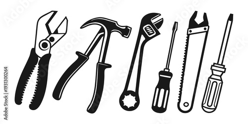 A variety of hand tools displayed in a row