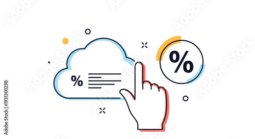 Cloud computing discounts and promotional offer concept showing a user interacting with a digital service percentage icon.