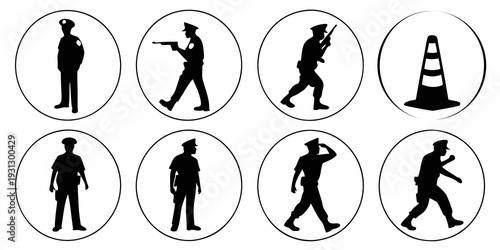 Various individuals performing different actions and symbols indicating restrictions