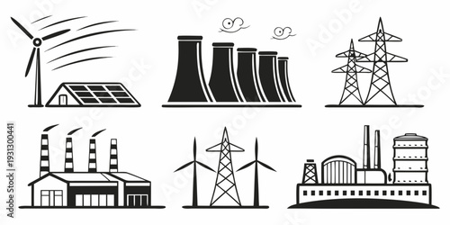 Illustrations of various renewable and non-renewable energy sources