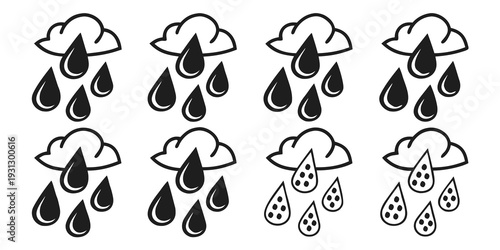 Illustration of various cloud types with precipitation patterns